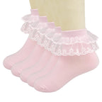 5 Pairs Toddler Baby Girls Ruffle Lace Socks Cotton Frilly Ankle Soft Dress Children Princess Socks 2-15T