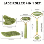 4Pcs Jade Roller & Gua Sha, Facial Roller Massager with Gua Sha Scraping Tool, Jade Stone Massager for Face and Neck - M'S